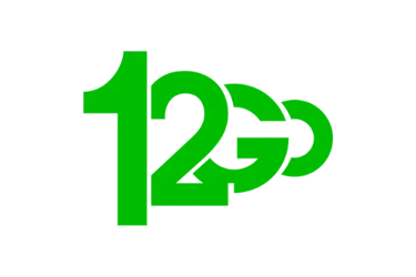 Green 12Go travel booking logo featuring interlocking numbers and letters on a black background.