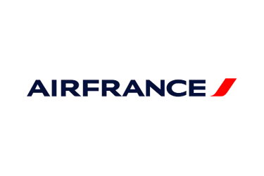 Official Air France logo with blue text and a red accent wing on a black background.