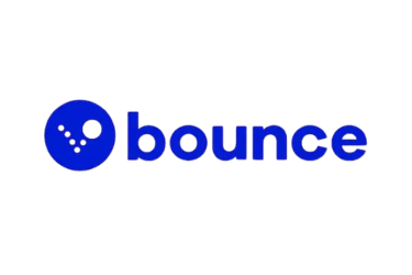 Blue Bounce logo with a circular icon and lowercase typography on a black background.