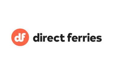 Direct Ferries logo featuring a red circular icon with white df initials on a black background.