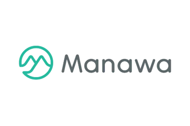 Manawa brand logo featuring a teal mountain icon inside a circle next to grey modern text.