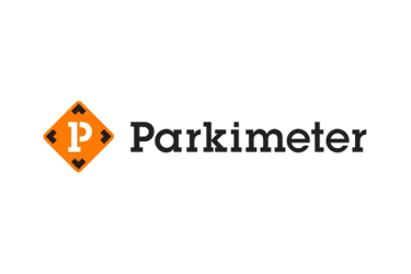 Parkimeter logo featuring an orange diamond icon with a white P on a black background.