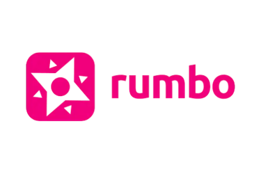 Pink Rumbo travel agency logo with star icon on a black background