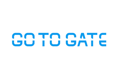 Blue stencil-style text reading GO TO GATE on a solid black background.
