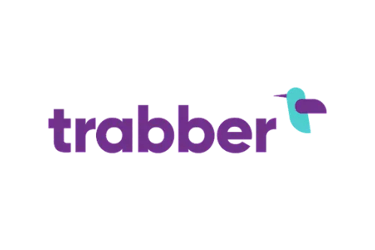 Trabber logo in purple and teal lettering against a solid black background.