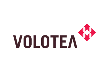 Volotea airline logo featuring purple text and a red checkered diamond icon on a black background.