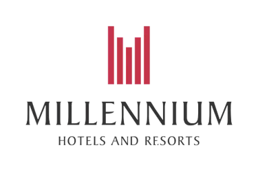 Millennium Hotels and Resorts official logo featuring red vertical bars on a black background.