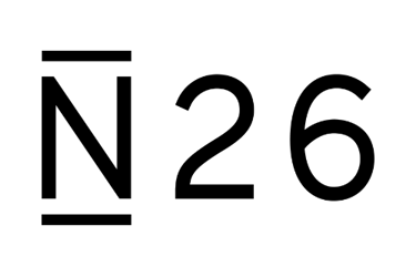 A solid black square representing logo of N26.