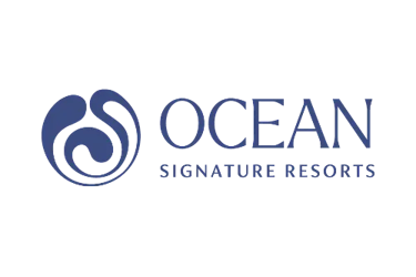 Ocean Signature Resorts logo with a blue abstract wave icon on a black background.