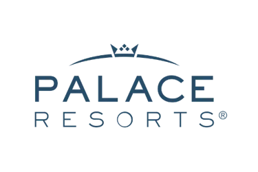 Official Palace Resorts logo featuring a blue crown and arc icon on a black background.