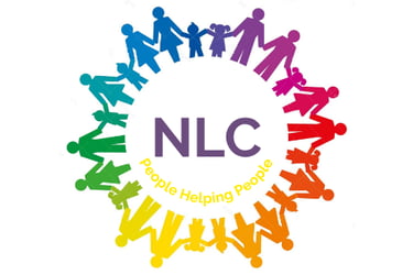 circle of rainbow people holding hands iwth NLC login in the center