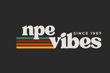 70's retro logo and font for NPE Vibes, with striped colors and white letters