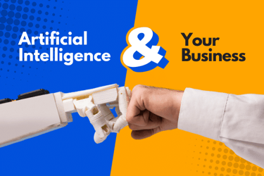 A human hand bumps fist with a robotic hand to visually describe artificial intelligence.