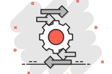 a gearwheel with arrows pointing to the center