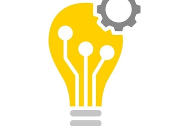 a light bulb with gears on it and a gearwheel