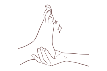 Illustratie van voetverzorging met een hand, benadrukt zorg en ontspanning.