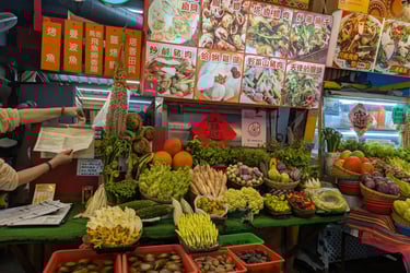 a stand of vegetables in Dongdamen Night Market, Hualien, Taiwan