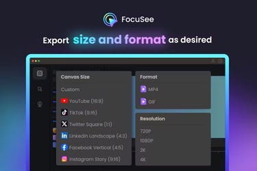 FocuSee export screen showing various output formats