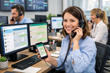 Equipe de atendimento da Optimaim em contato por telefone e WhatsApp para orientar empresas com agil