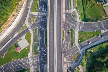 Photographie aérienne pour montrer la fragmentation des milieux par les routes