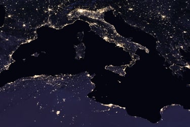 Satellite image of Southwestern Europe at night