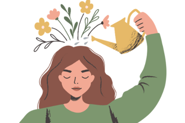 femme qui arrose son cerveau avec des pensées positives