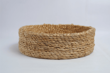 Handwoven round jute basket, eco-friendly durable storage for home organization