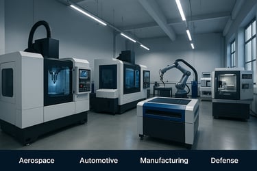Multi-axis CNC milling machine fabricating industrial components