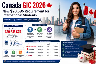 Infographic showing Canada GIC 2026 requirements for international students