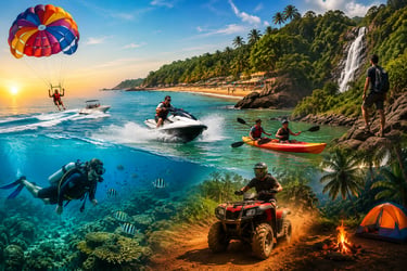 Adventure collage showcasing thrilling activities in Goa over the Arabian Sea,