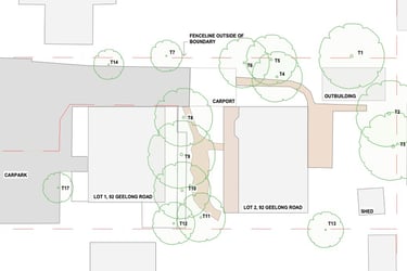 a plan of a garden with a tree in the middle tree report