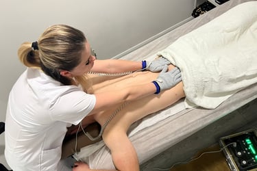 a woman is getting a massage