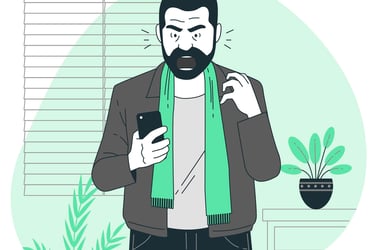 an angry man looking at his phone, having an argument