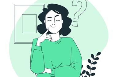 a woman with a question mark on her face