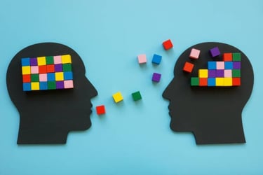 Abstract image of two people communicating represents communicative tasks in Spanish lessons