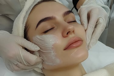 a woman in Bolton with a white face mask and gloves on