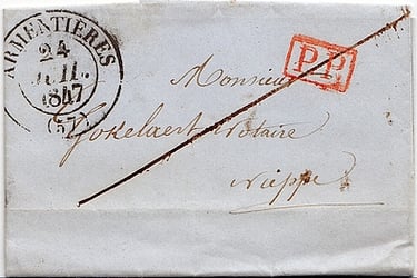 1847: Brief unter 7,5 g von ARMENTIÈRES zur ländlichen Gemeinde NIEPPE.