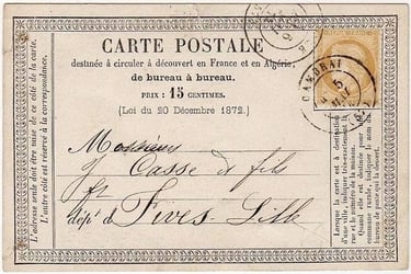 CAMBRAI, 5. Mai 1874. Auch hier wurde die Briefmarke mit dem Datumsstempel entwertet.