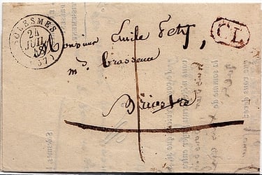 1848: Lettre de moins de 7.5 g SOLESMES pour la commune rurale de BRIASTRE.