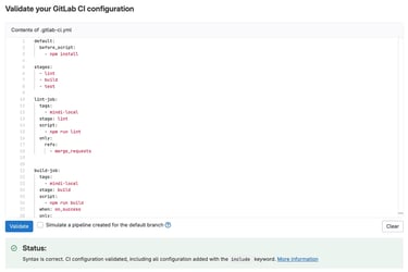 GitLab screenshot of the CI lint tool.
