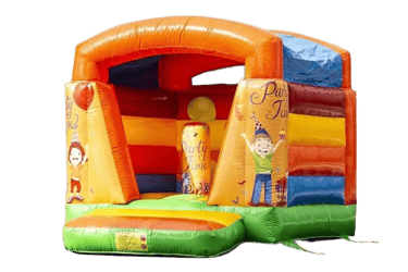 Compact springkussen voor kinderen tot 6 jaar, ideaal voor tuinfeestjes of opritten.