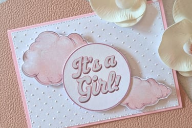 Handmade greeting card for a girl with pink clouds