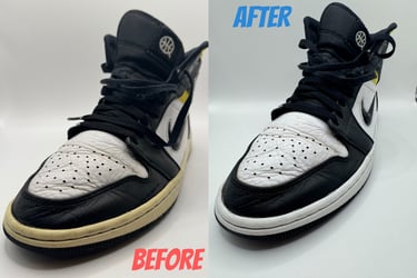 KicksReboot carried out an unyellowing of Jordan 1 Quai 54, comparison of shoes before and after the process