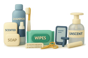Unscented toiletries for umrah