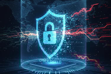Blue digital shield illustrating cybersecurity protection concept