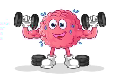Image humoristique d'un cerveau se musclant avec des altères.