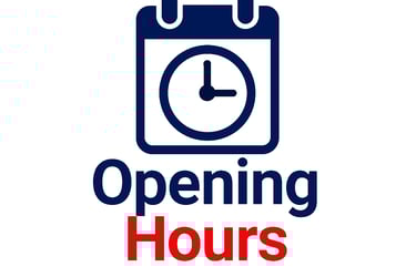 a clock with the words opening hours