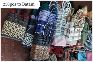 Bulk recycled plastic jali jali woven bags 250 pcs shipped to Batam