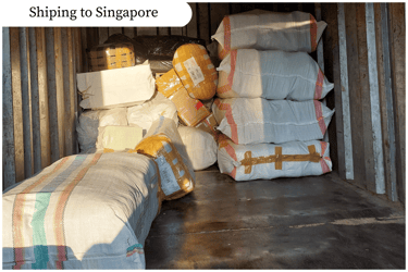 Export shipment of handmade woven plastic bags from Craftvitas Indonesia to Singapore