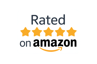 A logo that reads "rated 5 stars on Amazon"